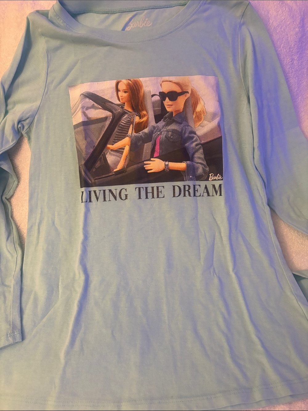Barbie Light Blue 'Living The Dream' Graphic Long Sleeve Tee. XL(14-16)